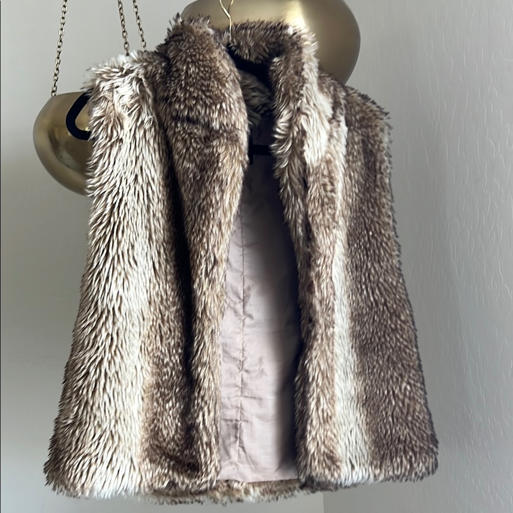 Faux Fur Vest in Brown and Cream